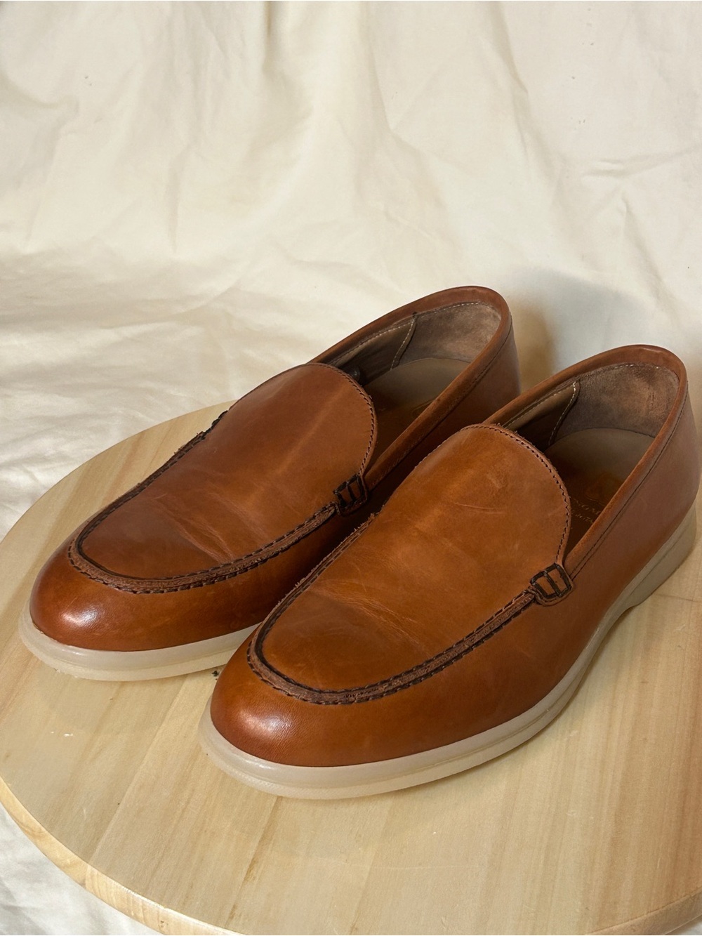 Bruno Magli Cognac Brown Leather Slip-On Loafers